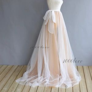 White/Peach Tulle Overskirt NWOT